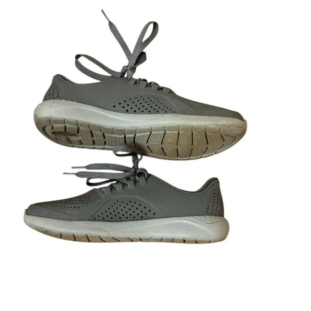 Crocs Sneakers LiteRide Pacer Lace Up Shoes Gray Vented Holes Men’s Size 8
